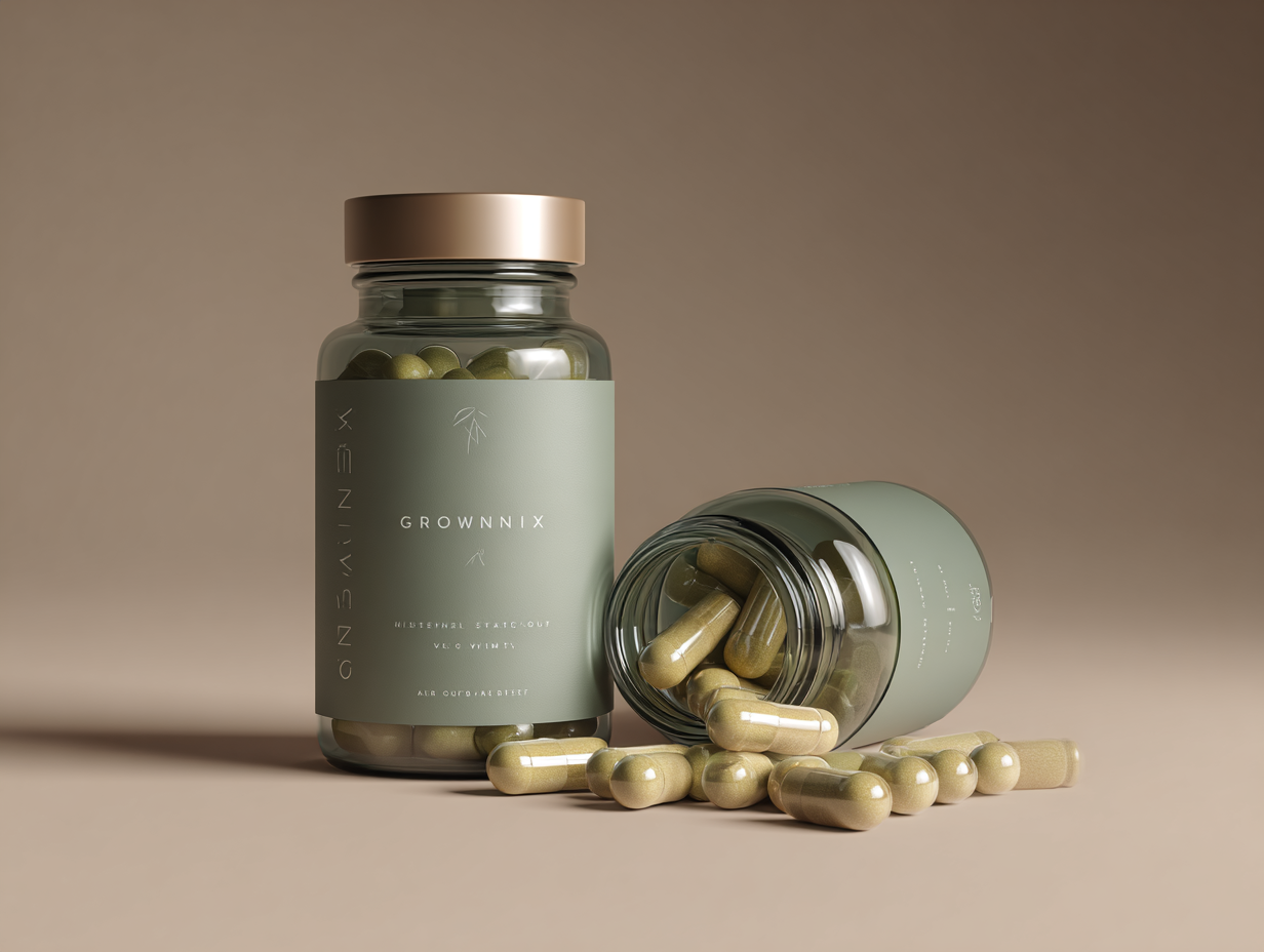 Growenix supliment natural pentru circulația sanguină, ambalaj premium cu 60 de capsule, produs pe fundal neutru alb pentru demonstrarea calității și purității produsului